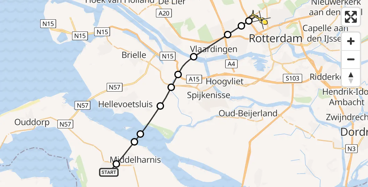 Routekaart van de vlucht: Lifeliner 2 naar Rotterdam The Hague Airport