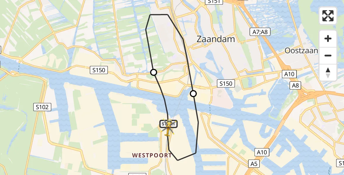 Vluchtroute Traumahelikopter Amsterdam Heliport - Amsterdam Heliport, 28 november 2023, 03:05