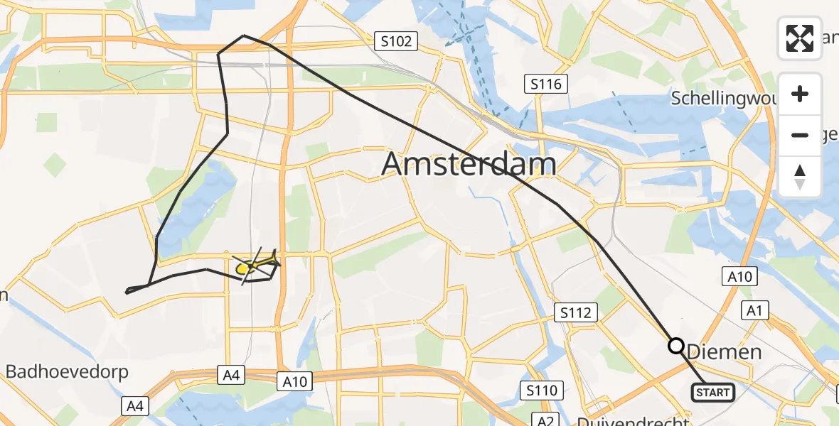 Routekaart van de vlucht: Lifeliner 1 naar Amsterdam