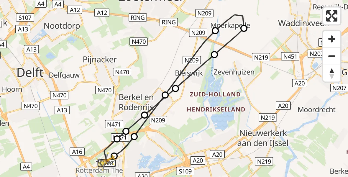 Vluchtroute Traumahelikopter Rotterdam The Hague Airport - Rotterdam The Hague Airport, 28 november 2023, 10:39
