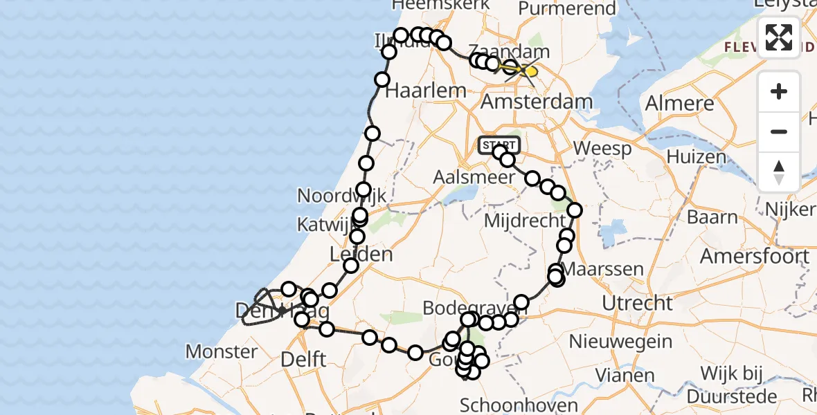 Routekaart van de vlucht: Politieheli naar Amsterdam