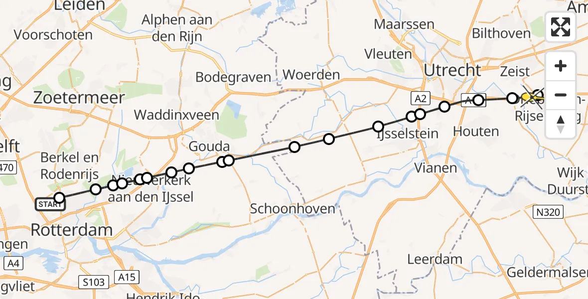 Routekaart van de vlucht: Lifeliner 2 naar Driebergen-Rijsenburg