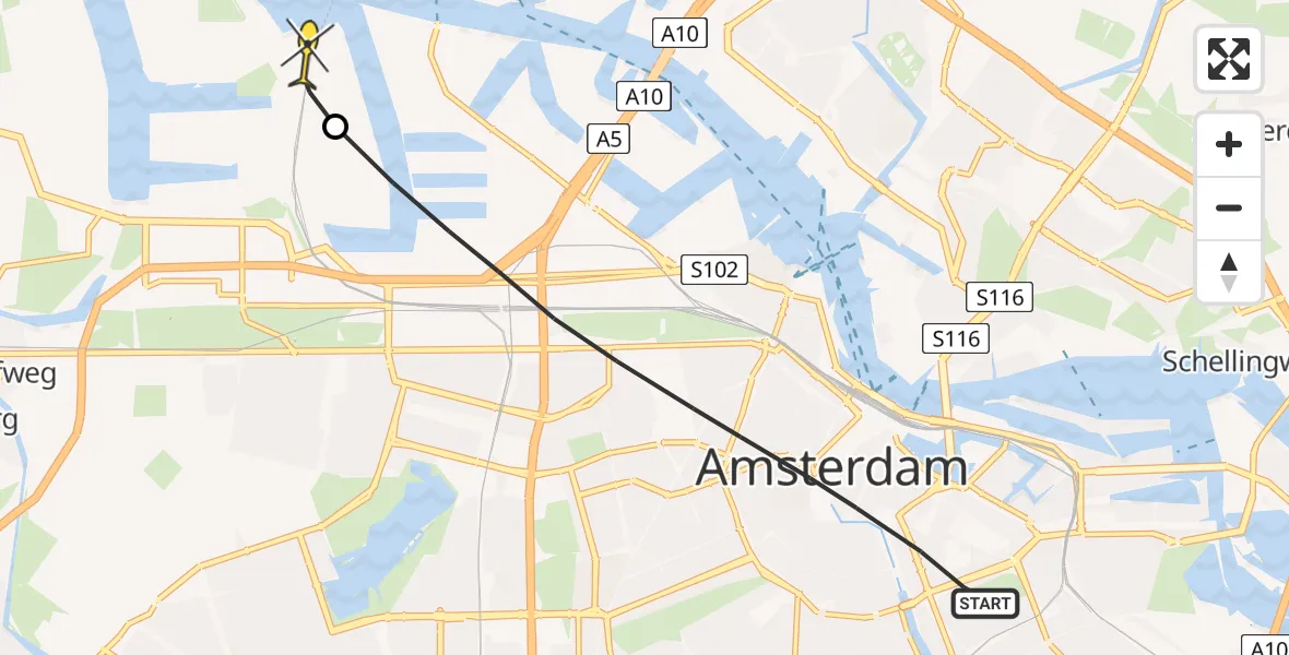 Routekaart van de vlucht: Lifeliner 1 naar Amsterdam Heliport