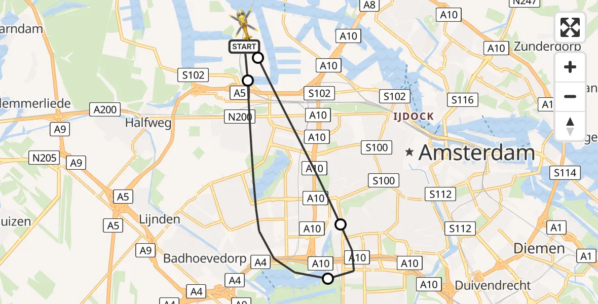 Vluchtroute Traumahelikopter Amsterdam Heliport - Amsterdam Heliport, 28 november 2023, 13:11