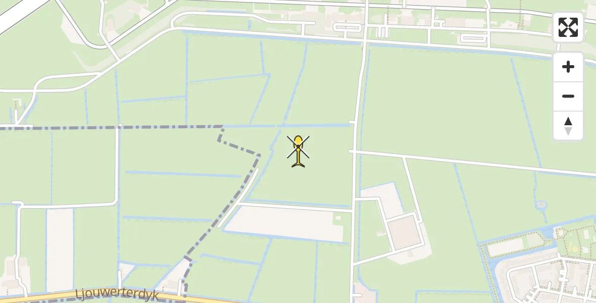 Vluchtroute Ambulancehelikopter van Vliegbasis Leeuwarden naar Vliegbasis Leeuwarden