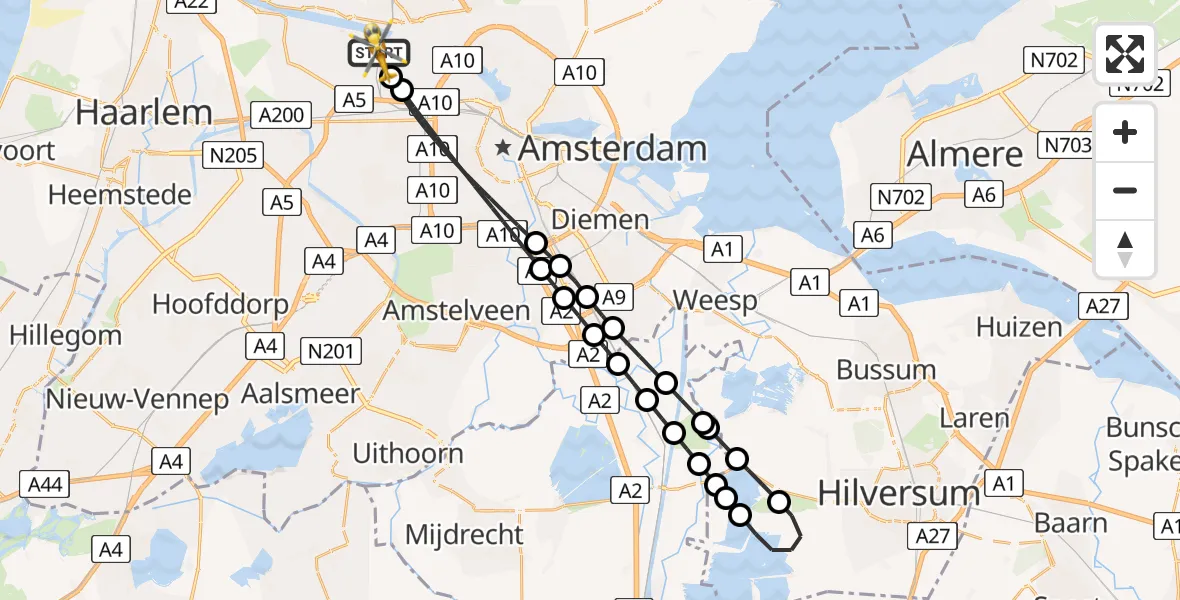 Vluchtroute Traumahelikopter Amsterdam Heliport - Amsterdam Heliport, 28 november 2023, 13:57