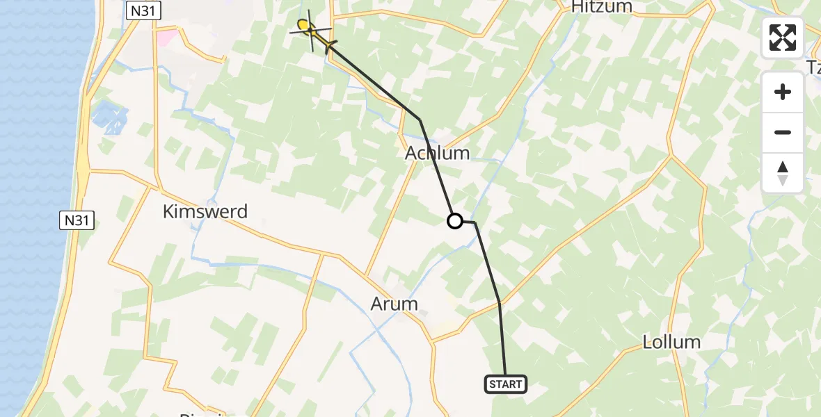 Routekaart van de vlucht: Ambulancehelikopter naar Harlingen