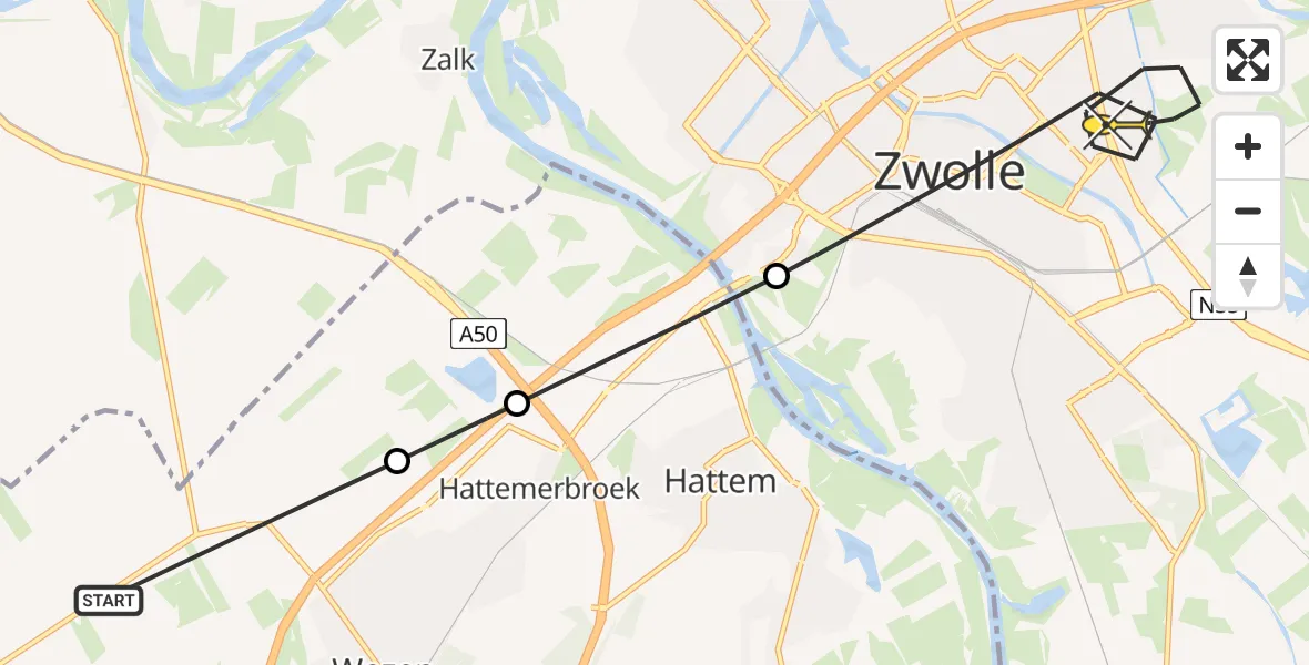 Routekaart van de vlucht: Politieheli naar Zwolle