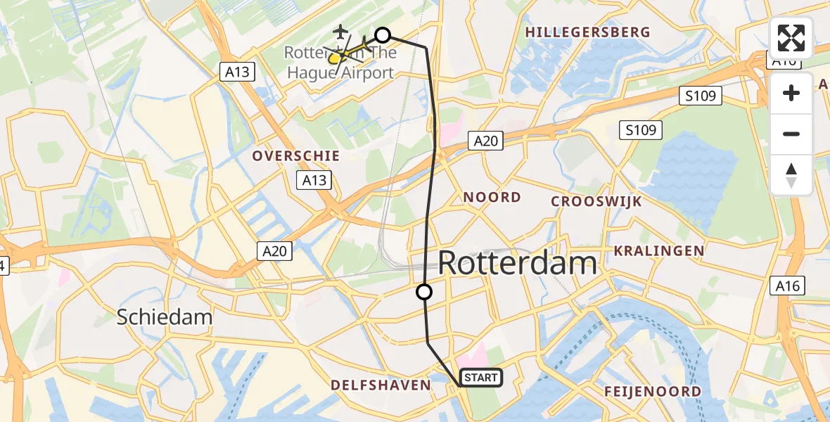 Routekaart van de vlucht: Lifeliner 2 naar Rotterdam The Hague Airport