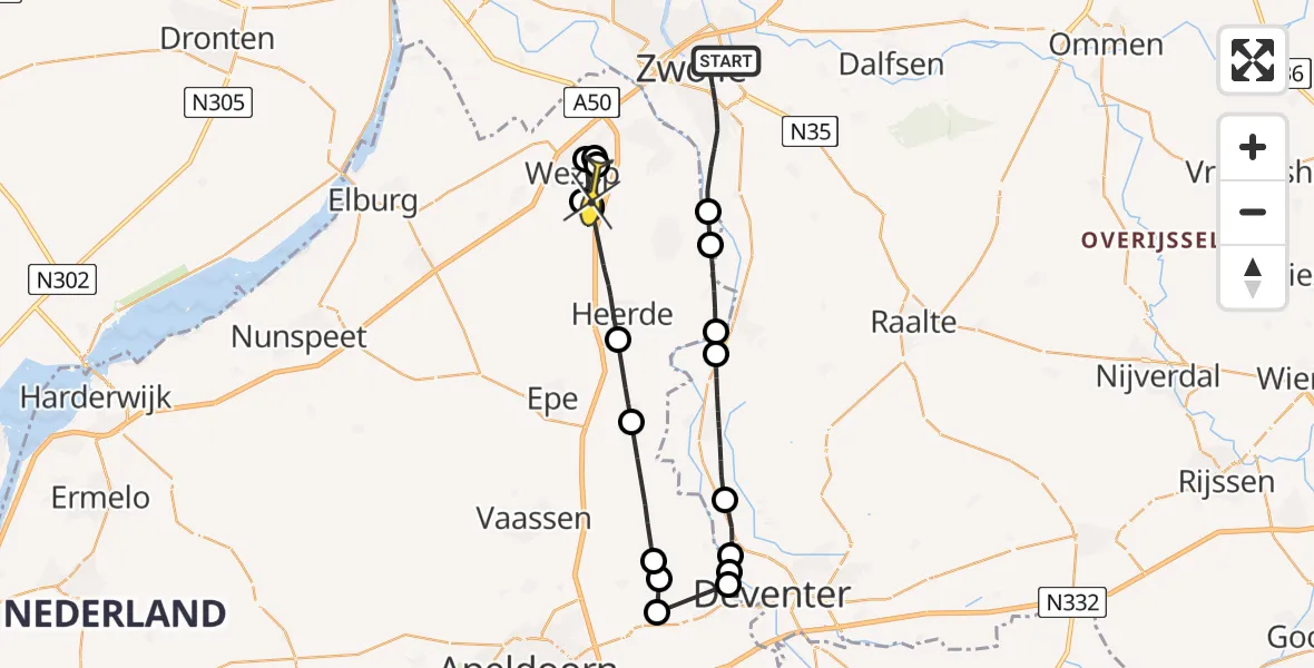 Routekaart van de vlucht: Politieheli naar Wezep