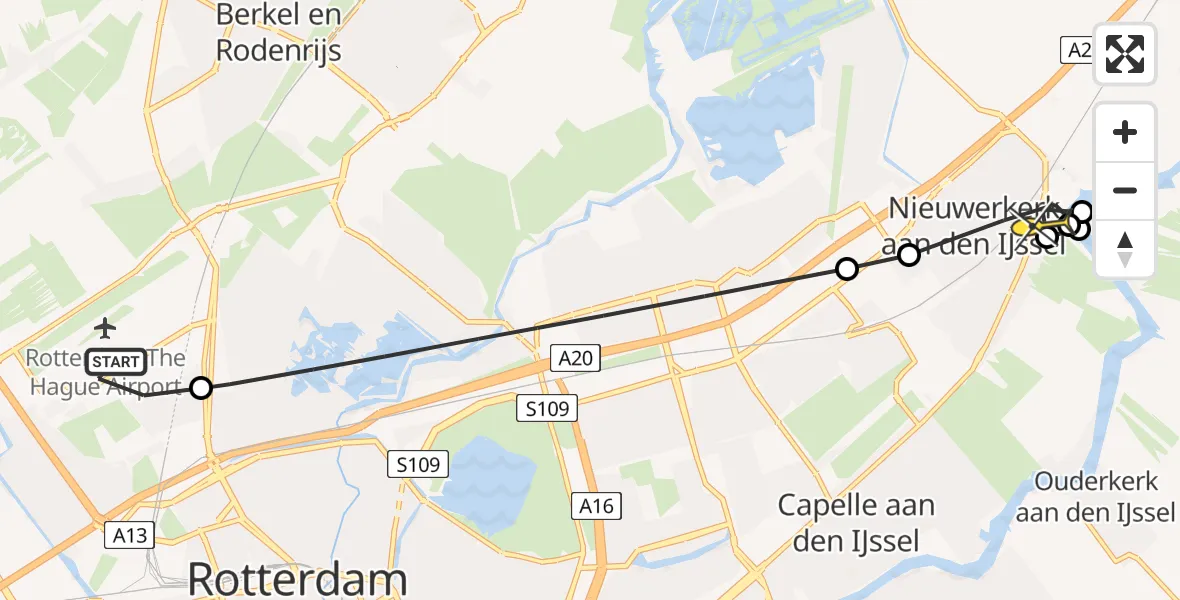 Routekaart van de vlucht: Lifeliner 2 naar Nieuwerkerk aan den IJssel