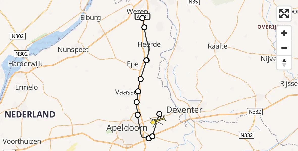 Routekaart van de vlucht: Politieheli naar Twello