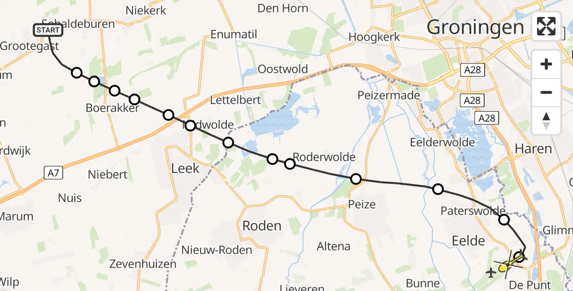 Routekaart van de vlucht: Lifeliner 4 naar Groningen Airport Eelde