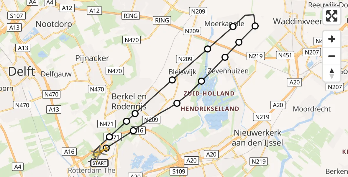Vluchtroute Traumahelikopter Rotterdam The Hague Airport - Rotterdam The Hague Airport, 28 november 2023, 16:37