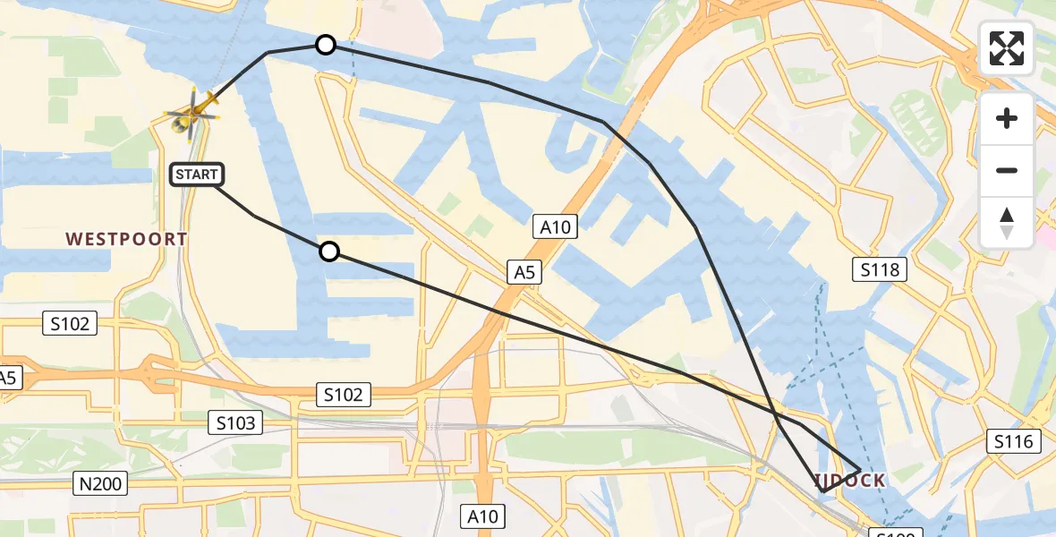 Vluchtroute Traumahelikopter Amsterdam Heliport - Amsterdam Heliport, 28 november 2023, 18:42