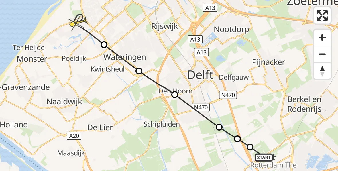 Routekaart van de vlucht: Lifeliner 2 naar Den Haag