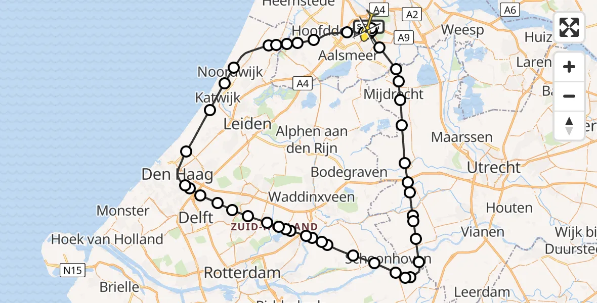 Routekaart van de vlucht: Politieheli naar Schiphol