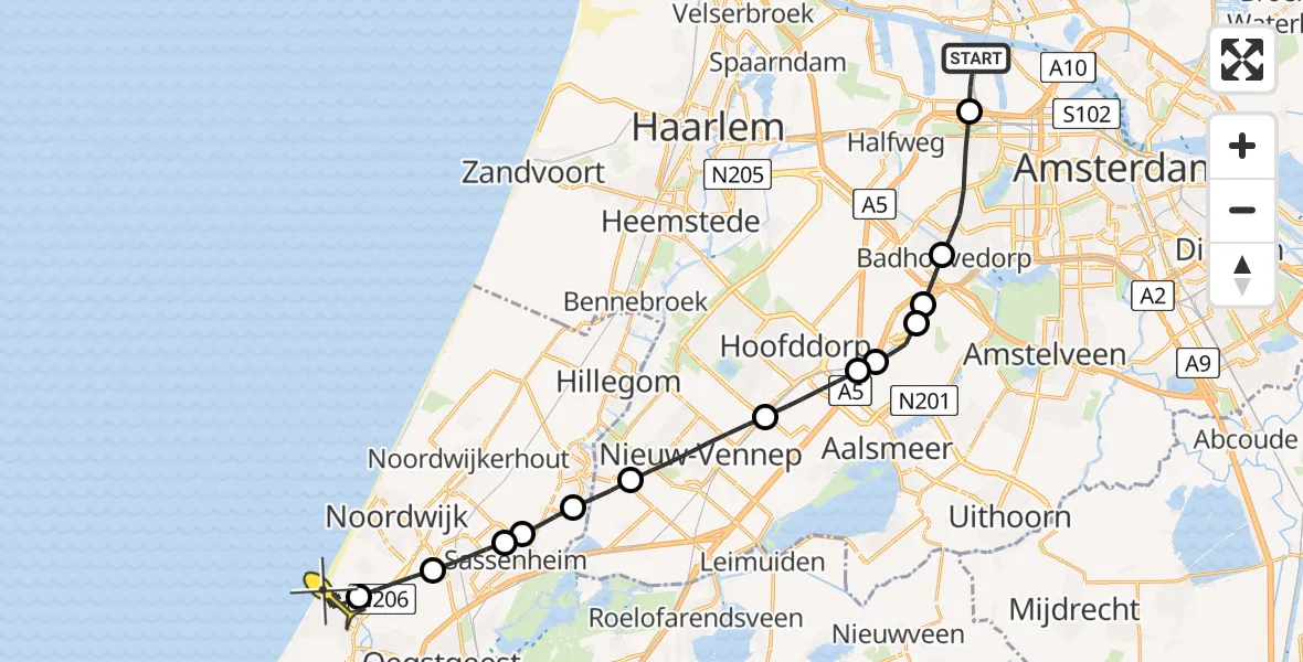 Routekaart van de vlucht: Lifeliner 1 naar Katwijk