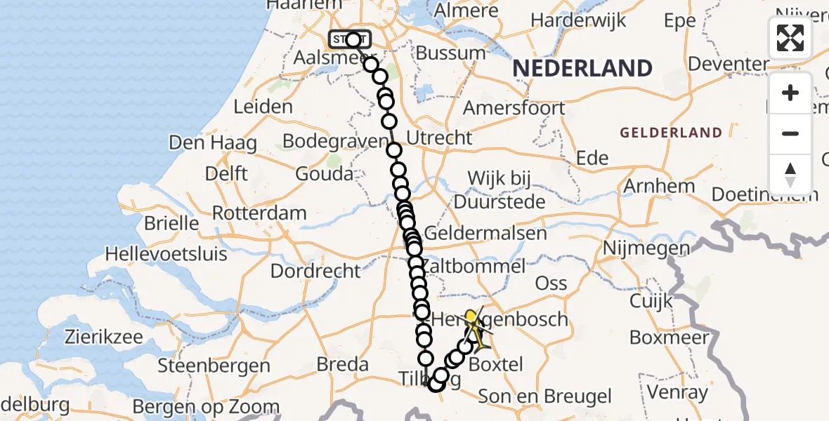 Routekaart van de vlucht: Politiehelikopter naar Vught