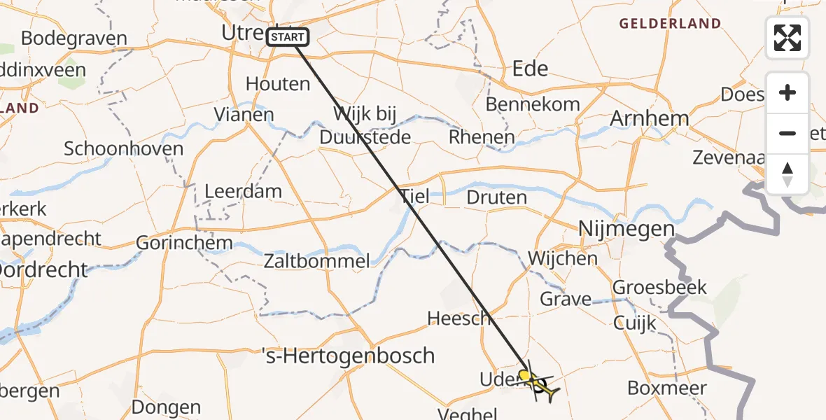 Routekaart van de vlucht: Traumaheli naar Vliegbasis Volkel