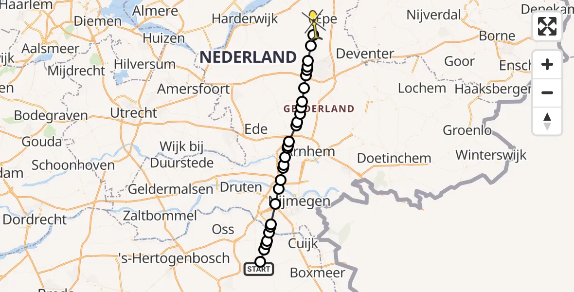 Routekaart van de vlucht: Lifeliner 3 naar Emst