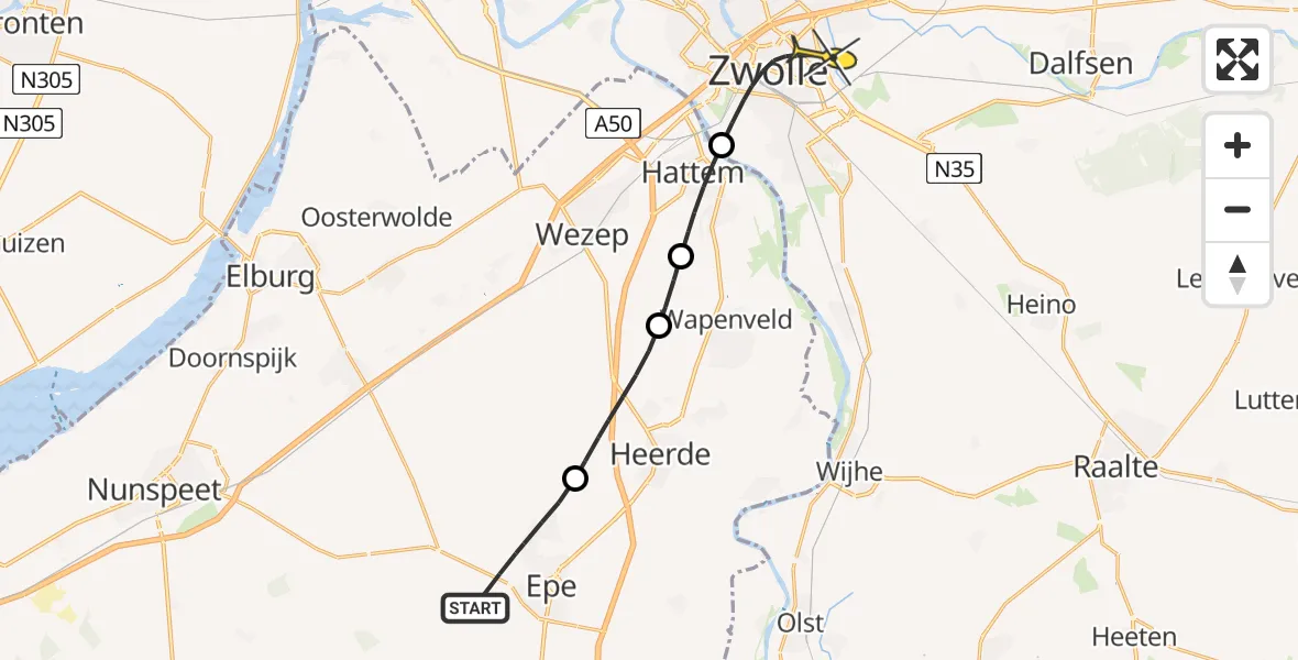 Routekaart van de vlucht: Lifeliner 3 naar Zwolle