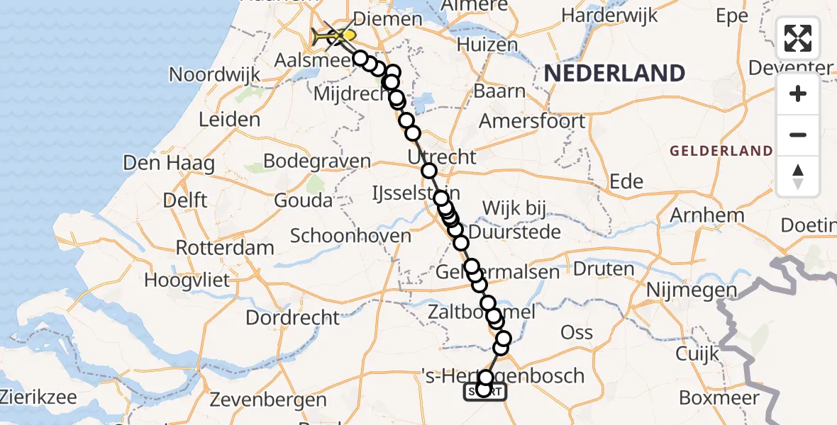 Routekaart van de vlucht: Politieheli naar Schiphol