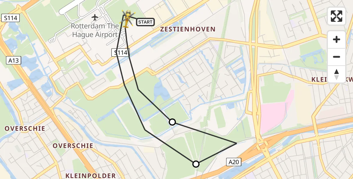 Vluchtroute Traumahelikopter Rotterdam The Hague Airport - Rotterdam The Hague Airport, 29 november 2023, 10:57