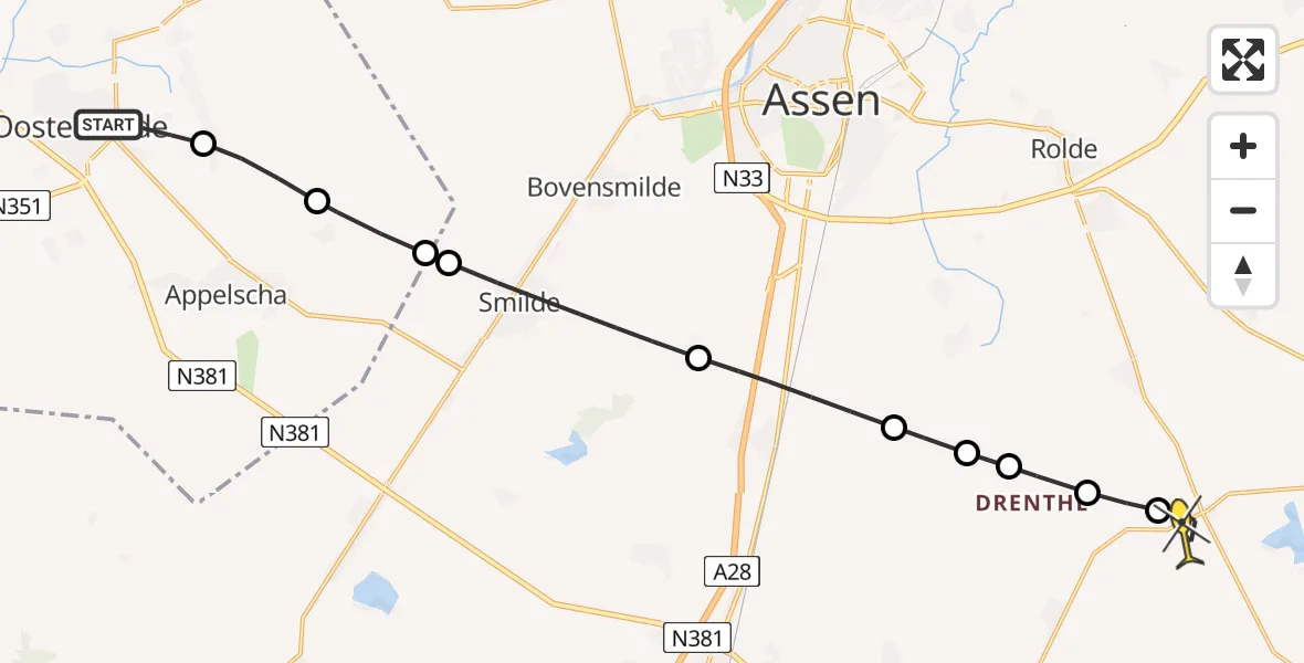 Routekaart van de vlucht: Lifeliner 4 naar Schoonloo