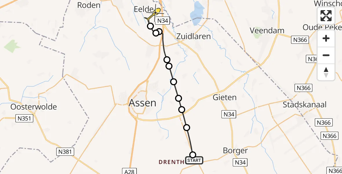 Routekaart van de vlucht: Lifeliner 4 naar Groningen Airport Eelde