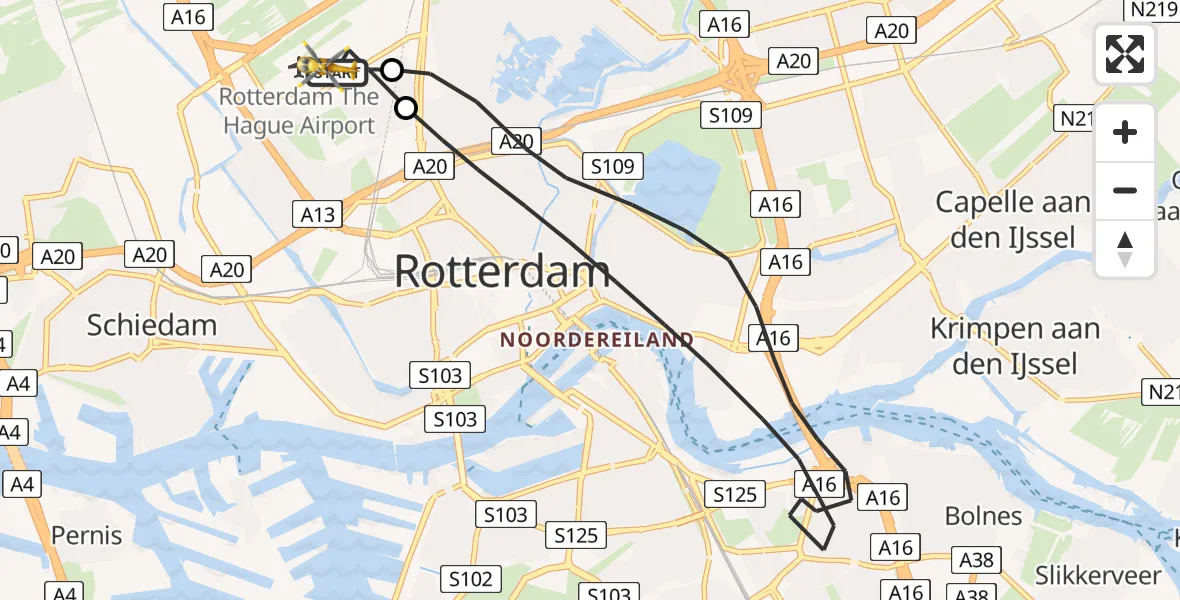 Vluchtroute Traumahelikopter Rotterdam The Hague Airport - Rotterdam The Hague Airport, 29 november 2023, 12:00