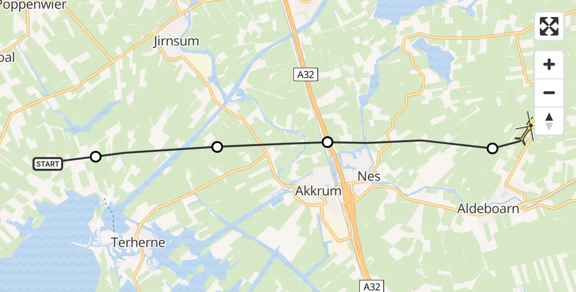 Routekaart van de vlucht: Ambulanceheli naar Aldeboarn