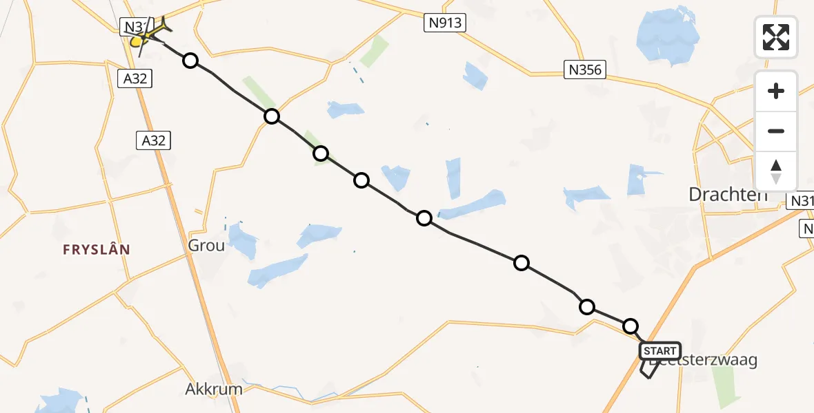 Routekaart van de vlucht: Ambulanceheli naar Wirdum