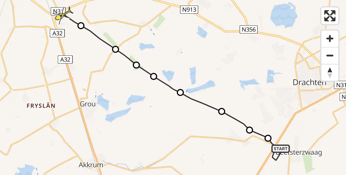 Routekaart van de vlucht: Ambulancehelikopter naar Wirdum