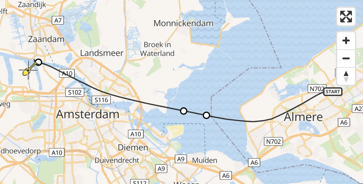 Routekaart van de vlucht: Lifeliner 1 naar Amsterdam Heliport