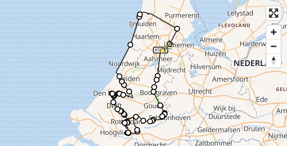 Routekaart van de vlucht: Politieheli naar Amsterdam