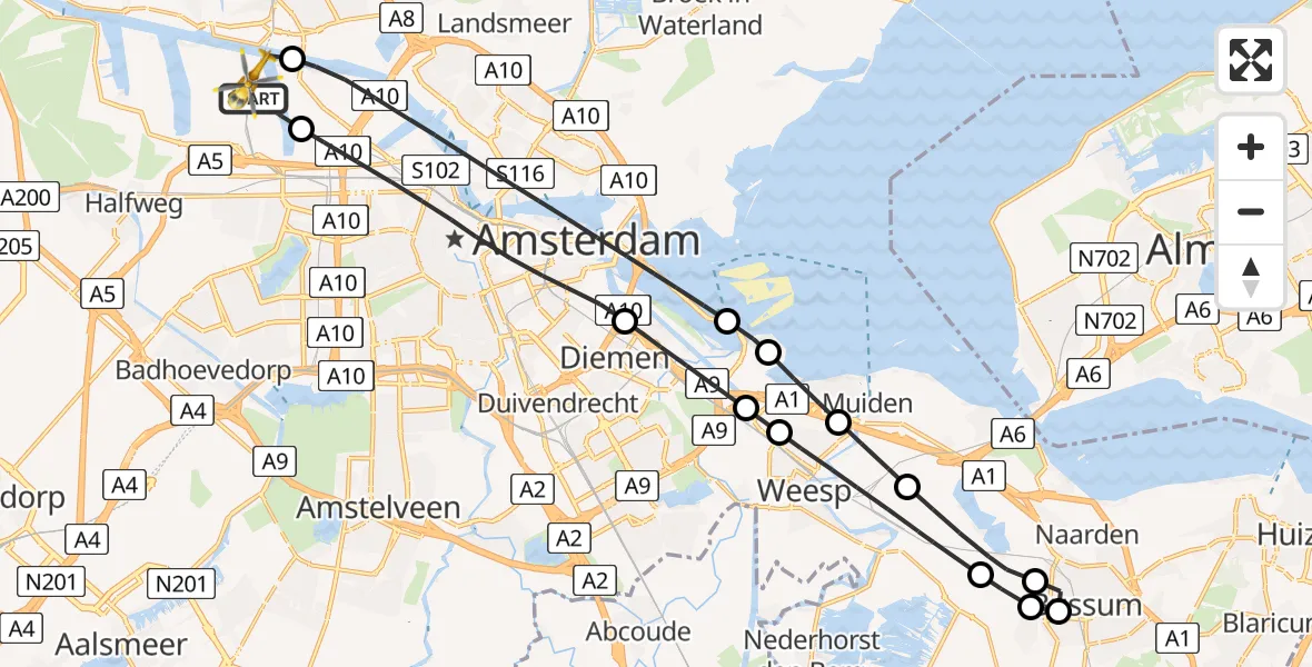 Vluchtroute Traumahelikopter Amsterdam Heliport - Amsterdam Heliport, 29 november 2023, 13:31
