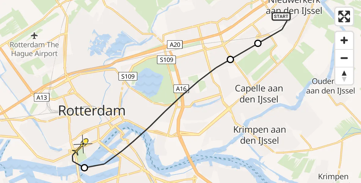 Routekaart van de vlucht: Lifeliner 2 naar Erasmus MC