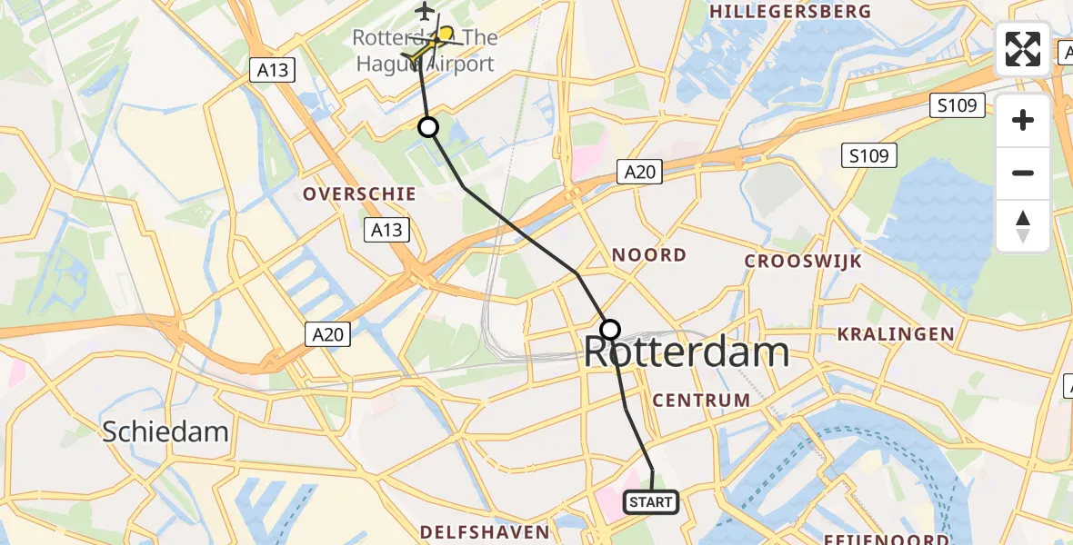 Routekaart van de vlucht: Lifeliner 2 naar Rotterdam The Hague Airport