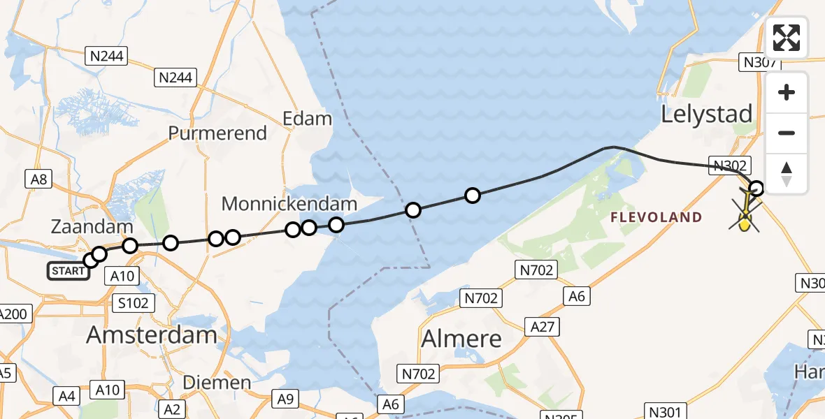 Routekaart van de vlucht: Traumaheli naar Lelystad Airport