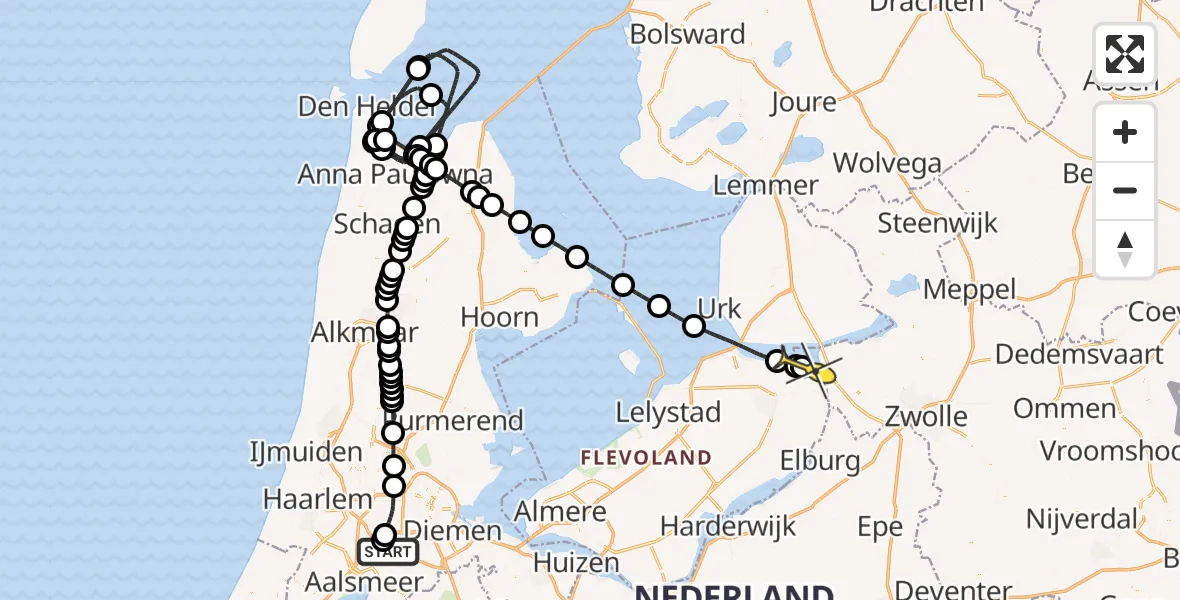 Routekaart van de vlucht: Politieheli naar Dronten