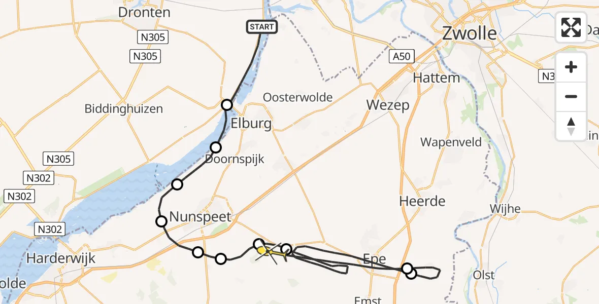 Routekaart van de vlucht: Politieheli naar Nunspeet