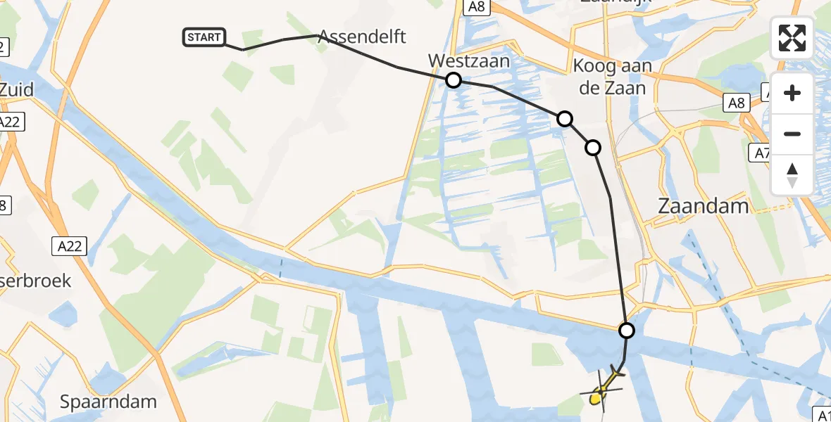 Routekaart van de vlucht: Lifeliner 1 naar Amsterdam Heliport