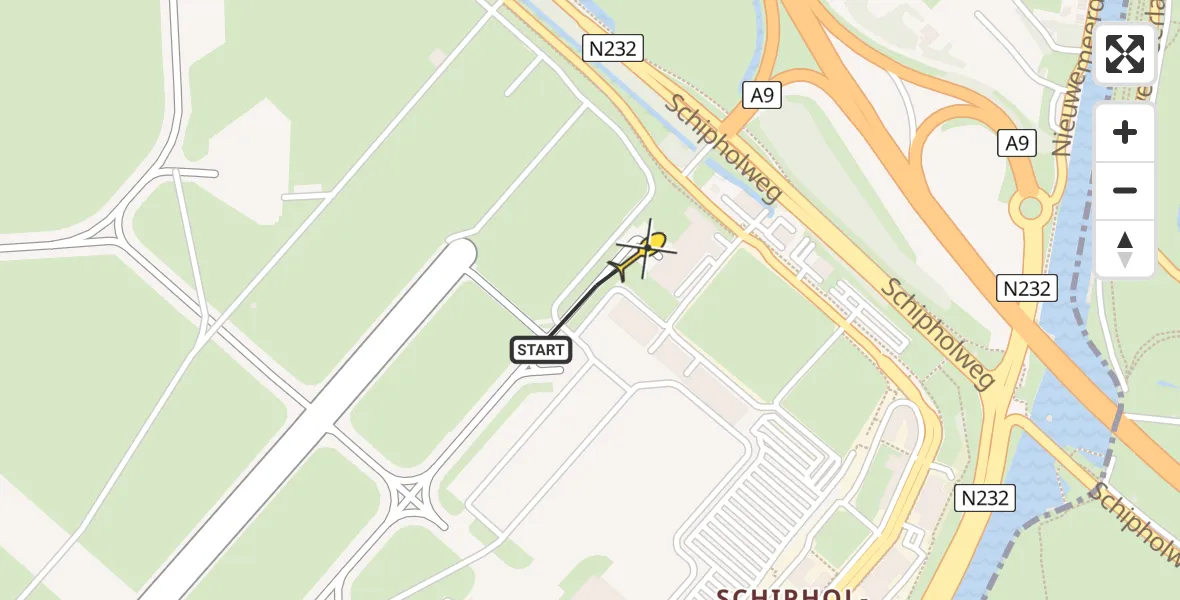 Vluchtroute Politiehelikopter van Schiphol naar Schiphol