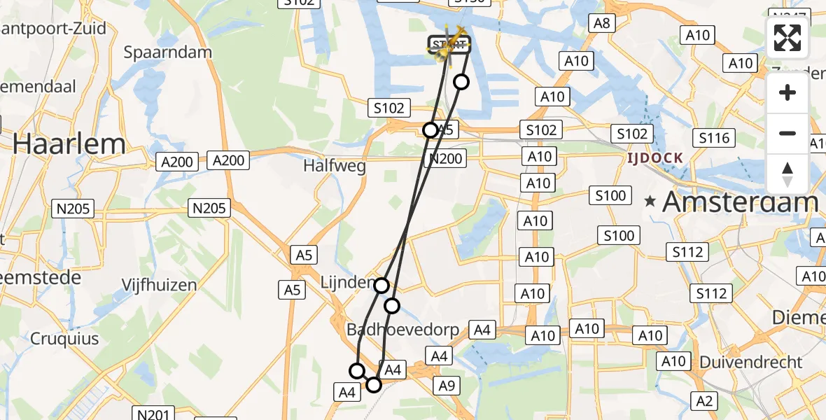 Vluchtroute Traumahelikopter Amsterdam Heliport - Amsterdam Heliport, 29 november 2023, 17:33