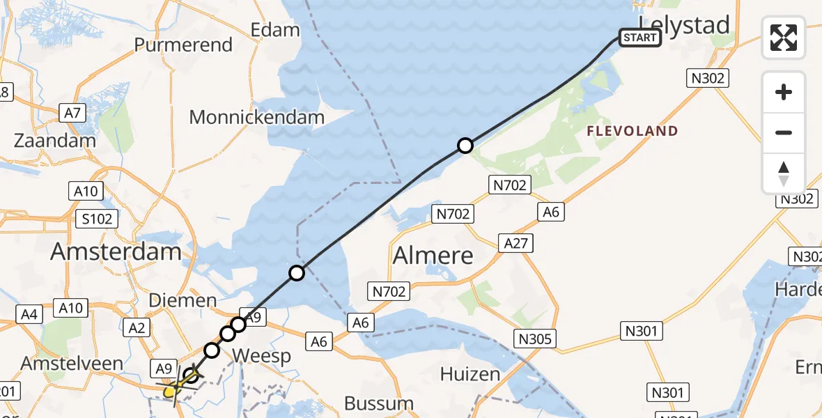 Routekaart van de vlucht: Lifeliner 1 naar Academisch Medisch Centrum (AMC)