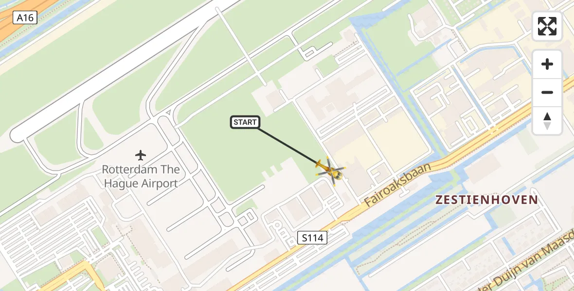 Vluchtroute Traumahelikopter Rotterdam The Hague Airport - Rotterdam The Hague Airport, 29 november 2023, 19:51
