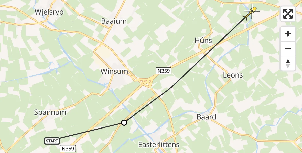 Routekaart van de vlucht: Ambulancehelikopter naar Hilaard