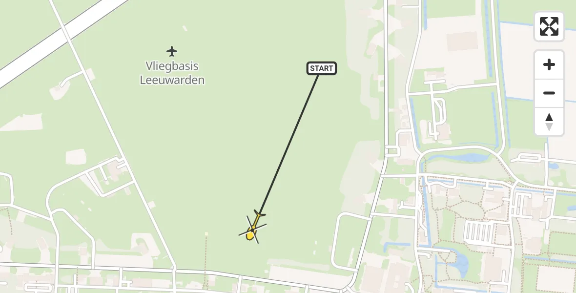 Vluchtroute Ambulancehelikopter van Vliegbasis Leeuwarden naar Vliegbasis Leeuwarden