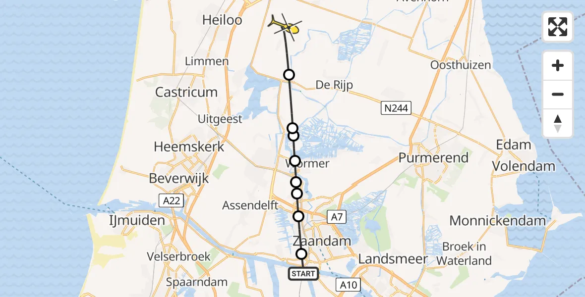 Routekaart van de vlucht: Lifeliner 1 naar Zuidschermer